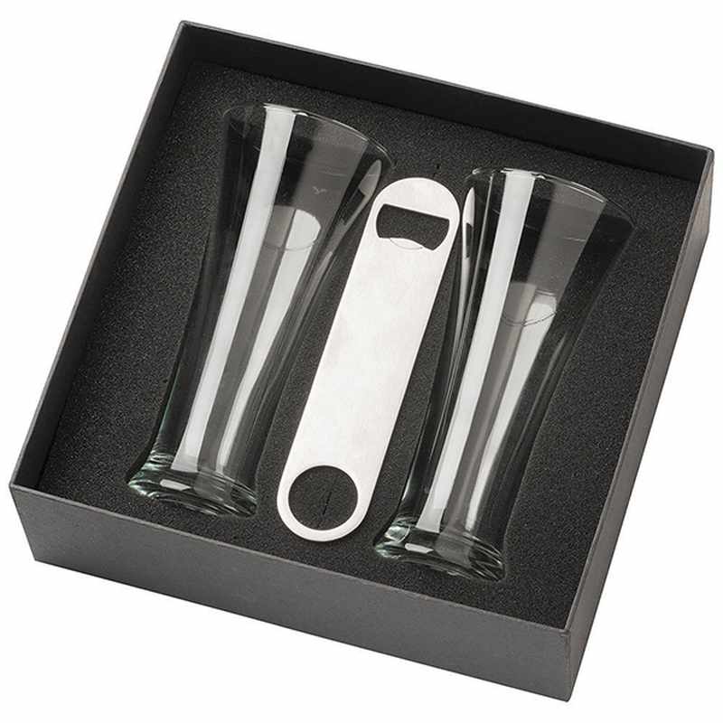 Two Piece Pilsner Glass Set with Opener
